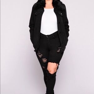 Brand New oversized Black Denim Fur Jacket
